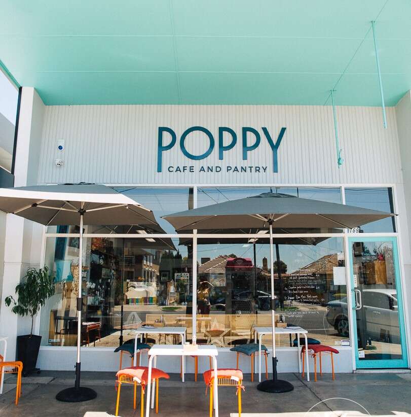 Poppy Cafe and Pantry inc. Pascoe Vale Event Space outside the cafe on the street looking at the cafe